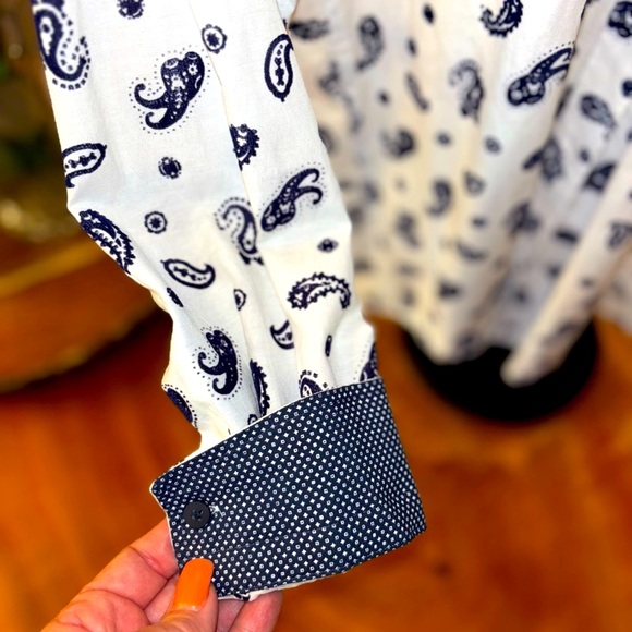 Guide London Premium Men’s Dress Shirt, White & Royal Blue Velvet Paisley SZ (M) - Picture 4 of 10